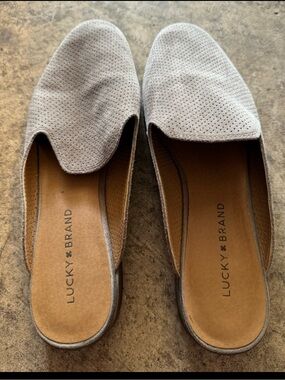 Lucky Brand Gray/Brown Toned Suede Slip-On Mules Slides